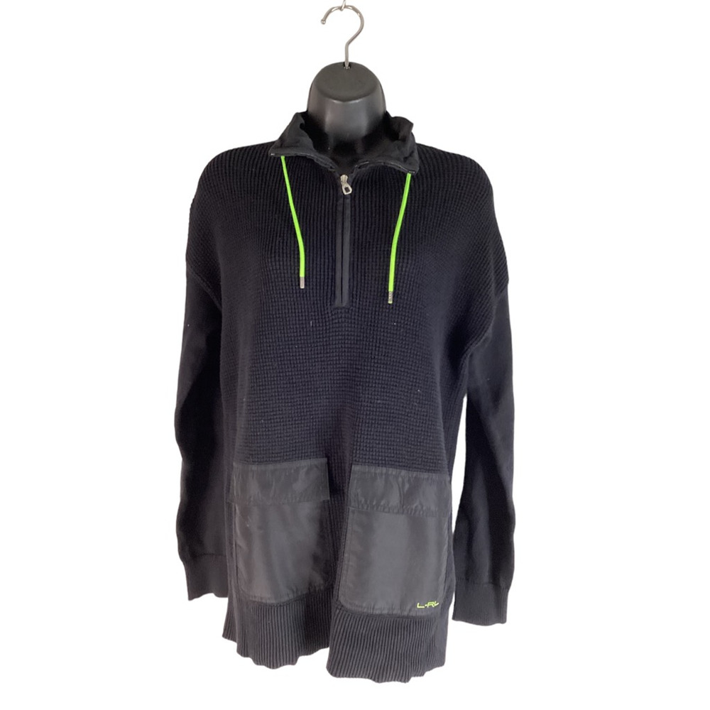 Lauren Ralph Lauren Mens Pullover Sweater Black Mock Neck 1/4 Zip Waffle Knit S